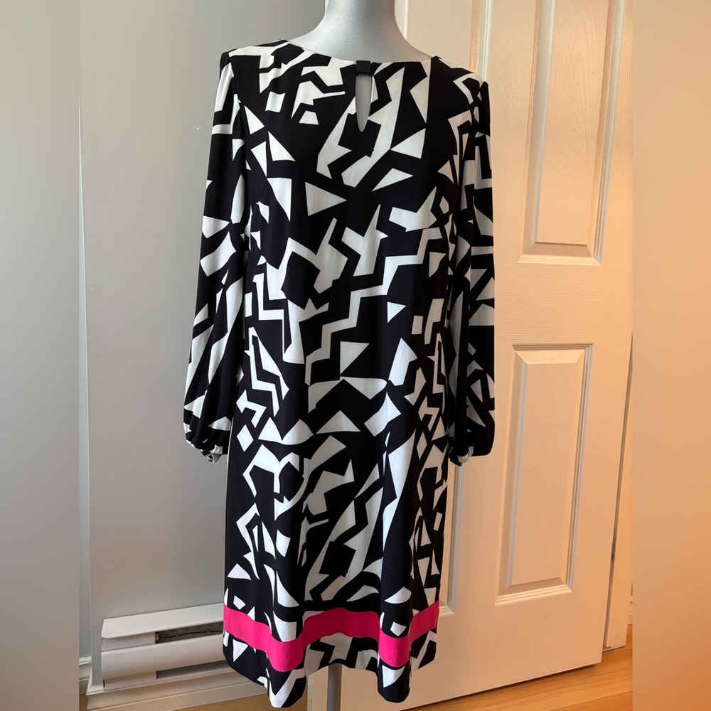 Tahari Adam Levine Geometric Black and White Dress